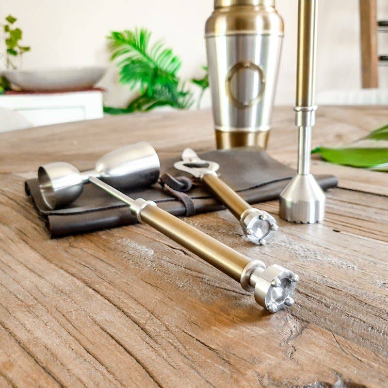 Steel and Antique Brass Cocktail Kit