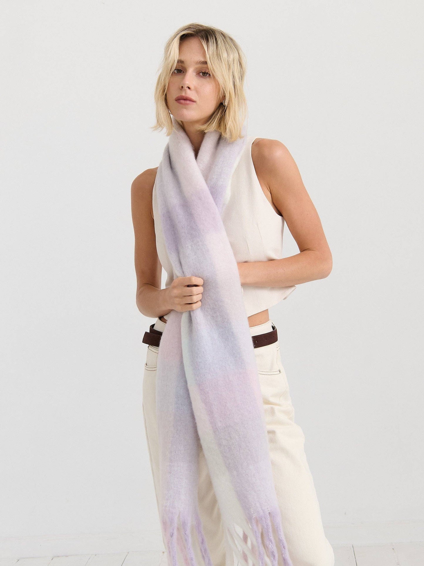 Matilda Soft Checkered Fluffy Scarf