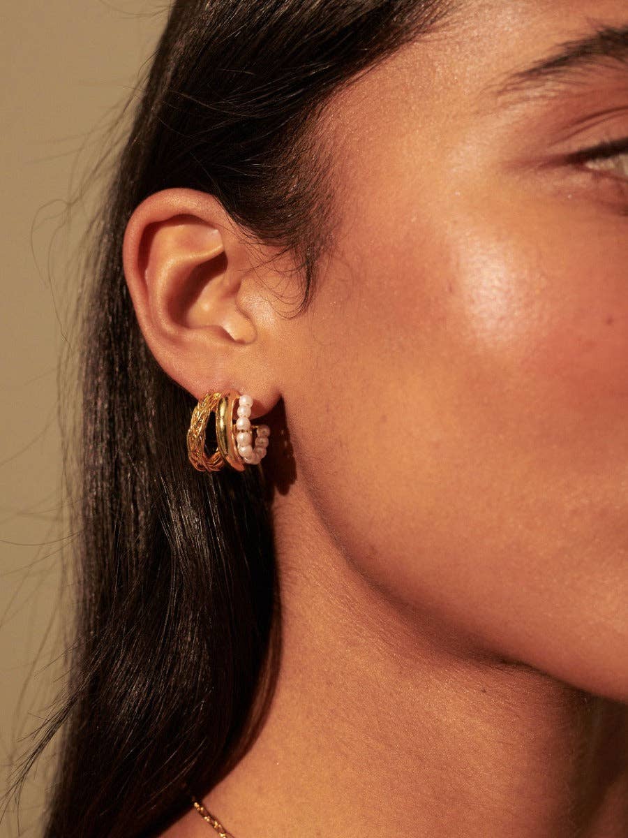 Trio Pearl Layered 18K Gold Plated Earrings