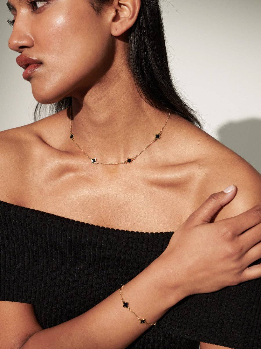 Clover 18K Gold Plated Bracelet in Black