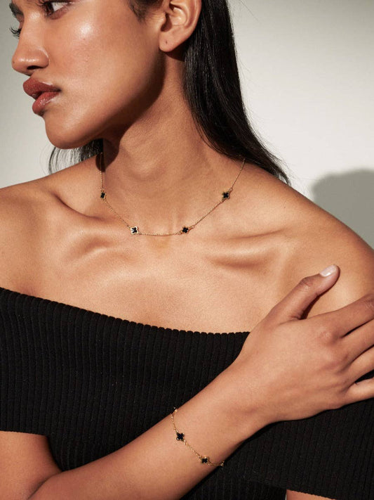 Clover 18K Gold Plated Bracelet in Black
