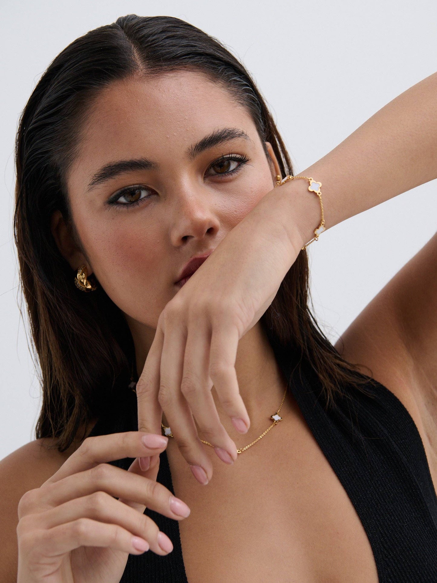 Clover 18K Gold Plated Bracelet in White